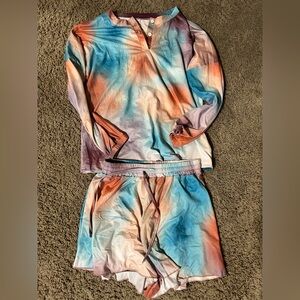 Amazon Women's Tie-Dye Pajama Set - Blue, Orange, Purple